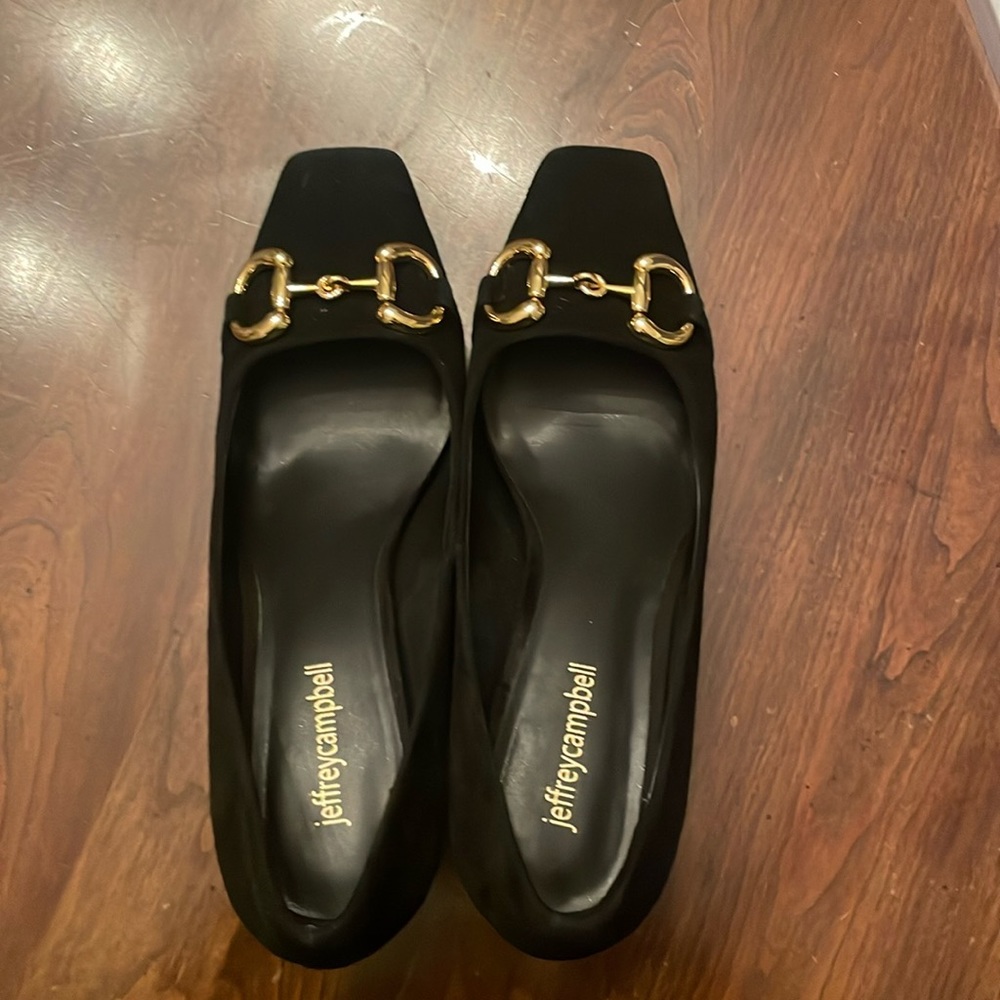 Jeffrey Campbell Horse Bit Black Suede Heels LIKE NEW